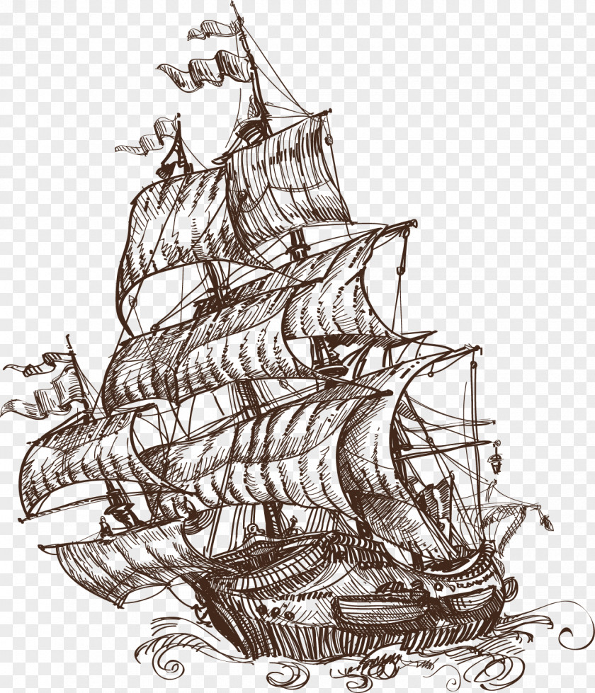 Hand-painted Sailing Ship Watercraft Illustration PNG