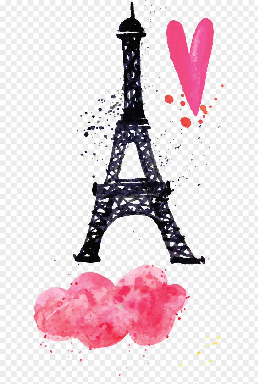 Travel Love Background Vector Material Eiffel Tower Watercolor Painting Euclidean Download PNG