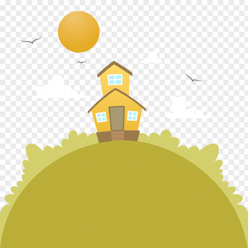 Vector Cartoon Sun And Earth Village Download Illustration PNG