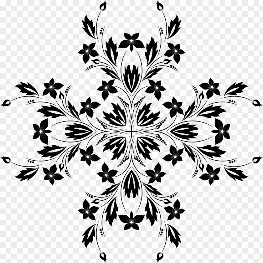 Flower Ornaments Black And White Clip Art PNG