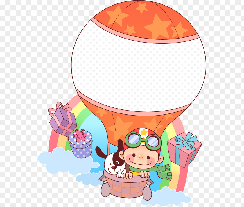 Gift Hot Air Balloon Cartoon Illustration PNG