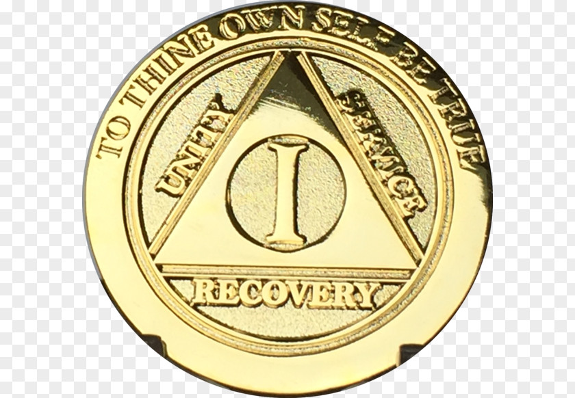 Gold Medal Alcoholics Anonymous Sobriety Coin Serenity Prayer PNG