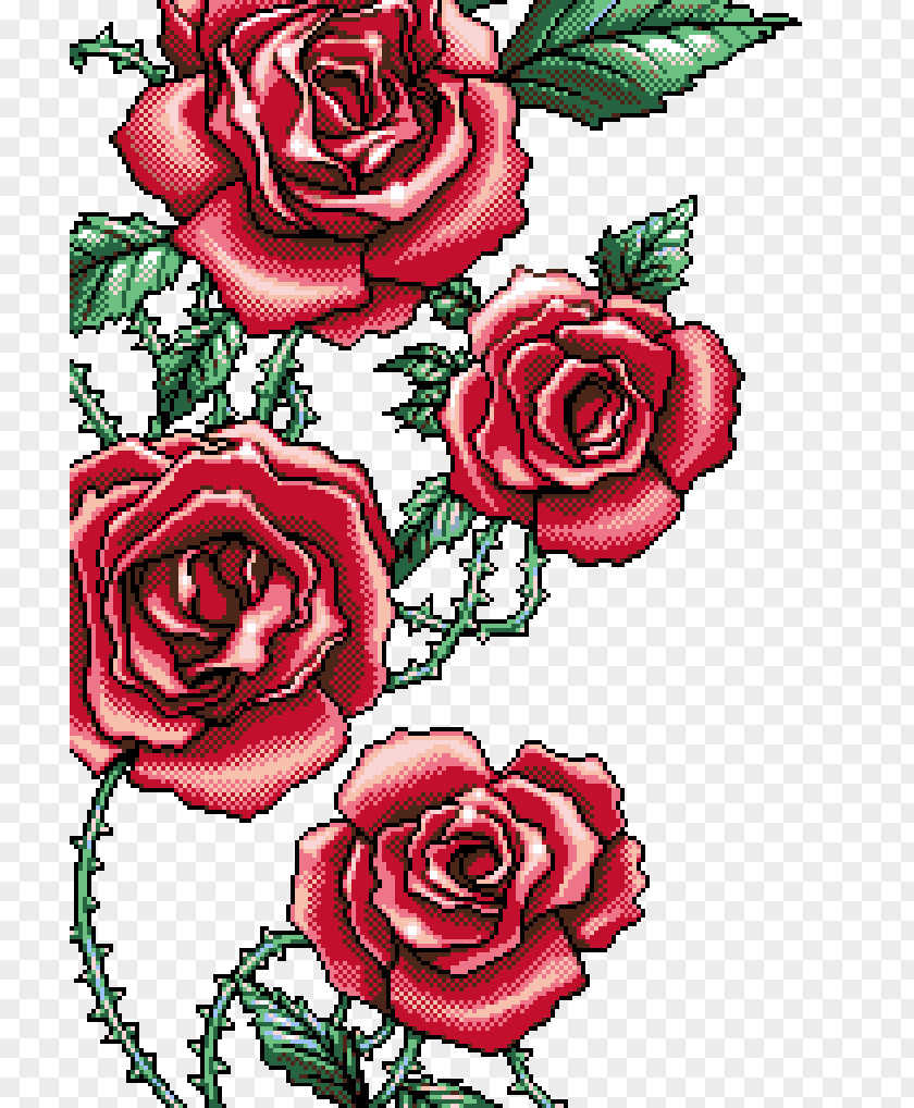 Rose Garden Roses Still Life: Pink Pixel Art PNG