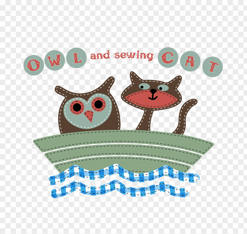 Owl And Sewing Cat Pattern PNG