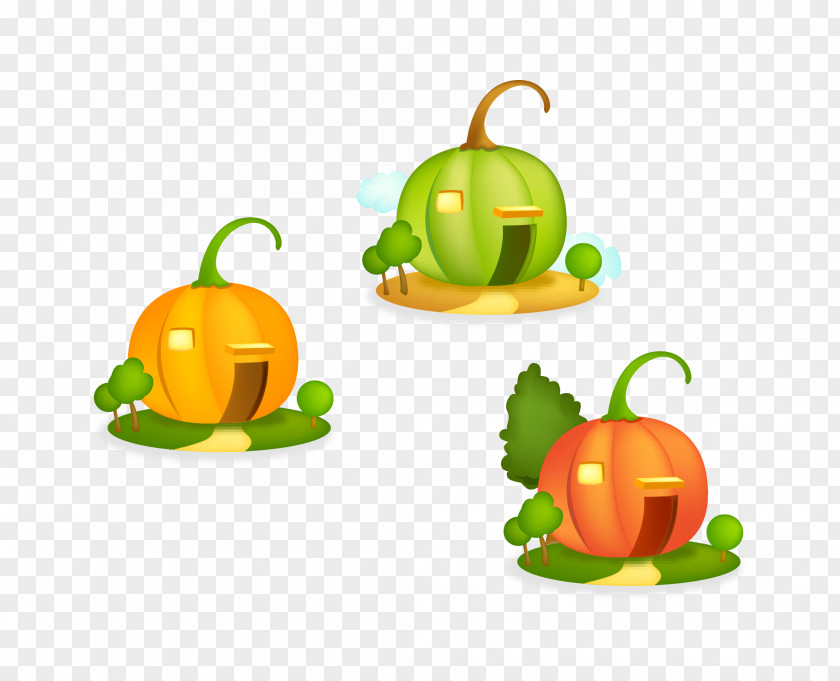 Vector Cartoon Color Pumpkin House With Trees PNG