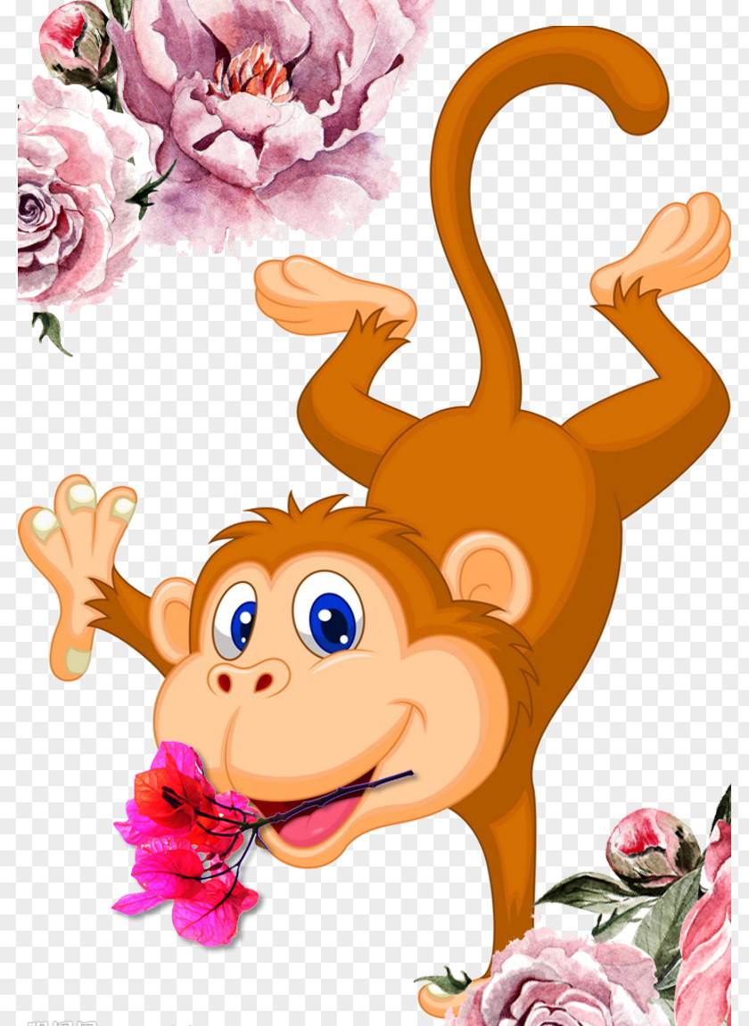 Hand-painted Cartoon Monkey Dance Illustration PNG