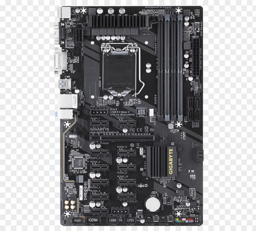 Intel GIGABYTE GA-B250-FINTECH LGA1151/ B250/ DDR4/ SATA3&USB3.1/ A&Gb Motherboard LGA 1151 B250-FINTECH Mining PNG