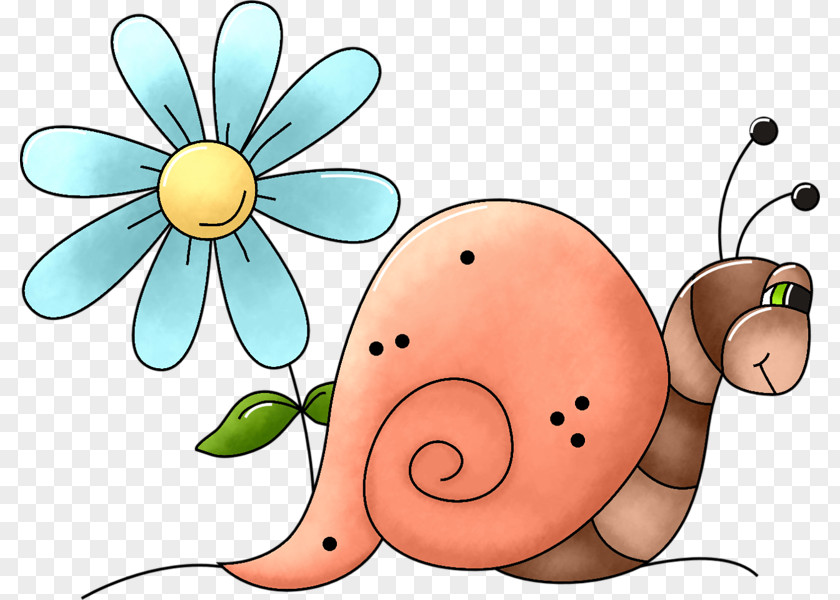 Hand-painted Flowers Cartoon Snail Drawing Illustration PNG