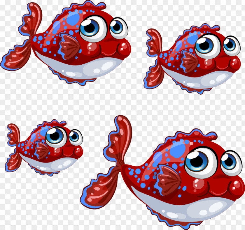 Vector Red Fish Blue Spots Illustration PNG