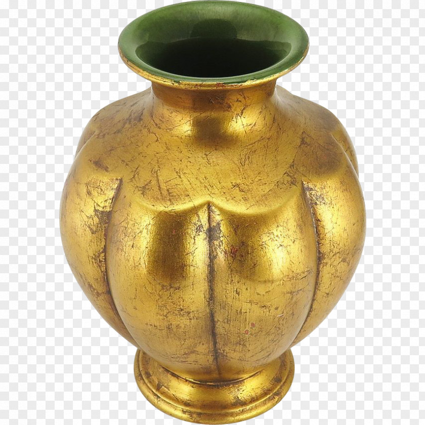 Vintage Gold Vase Leaf Ceramic Antique PNG
