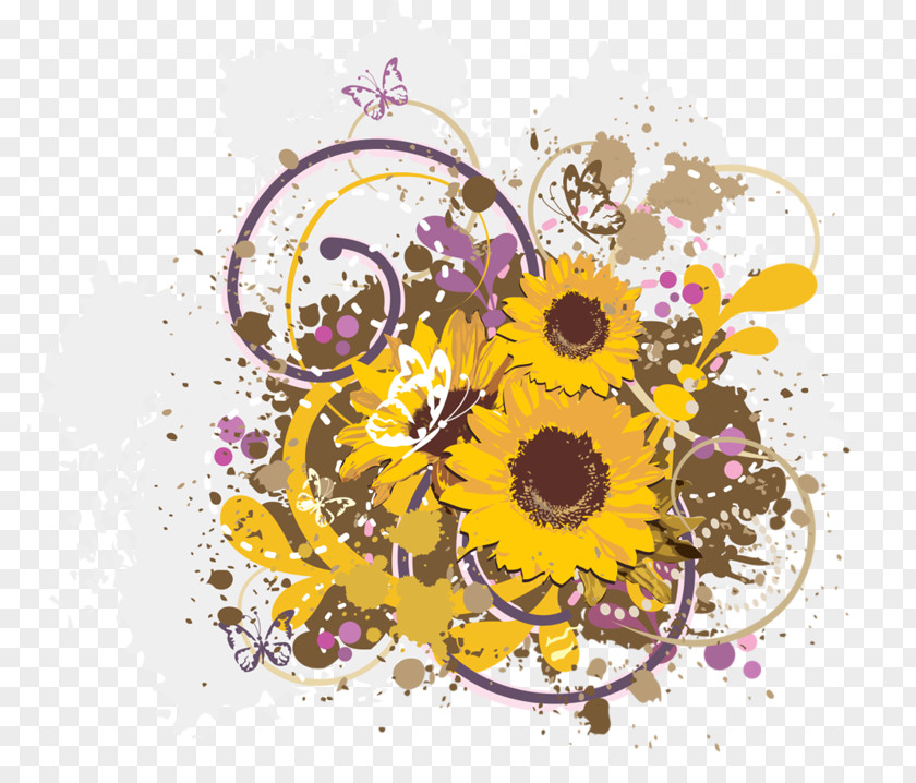 Creative Sunflower Shading Euclidean Vector Flower Four-vector Clip Art PNG