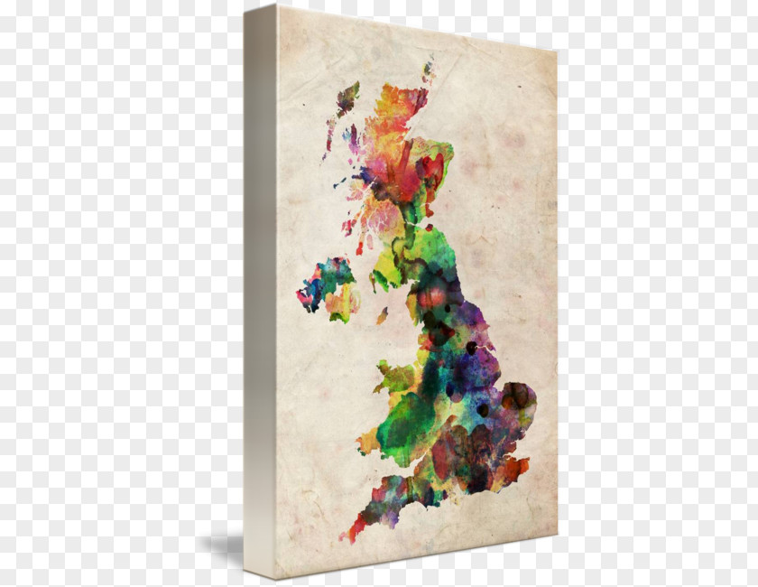 Watercolour Map United Kingdom Watercolor Painting Canvas Print PNG