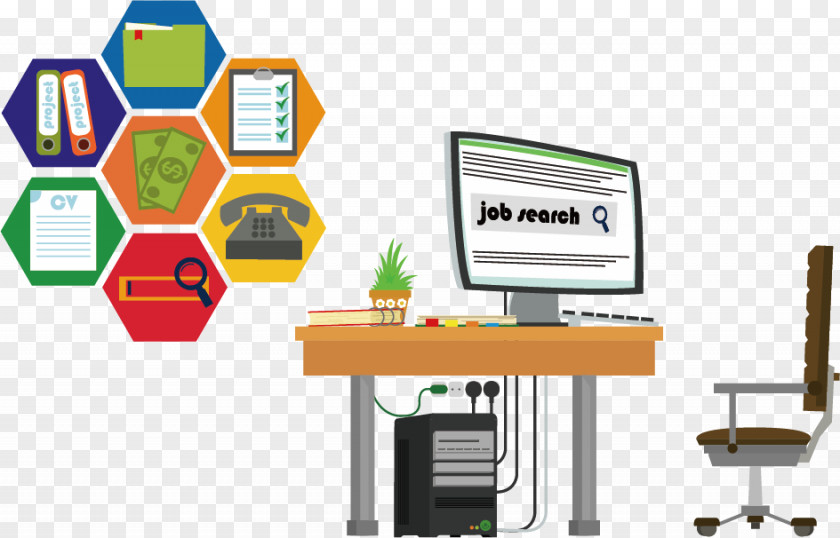Vector Computer Desk Job Interview Recruitment Cartoon PNG