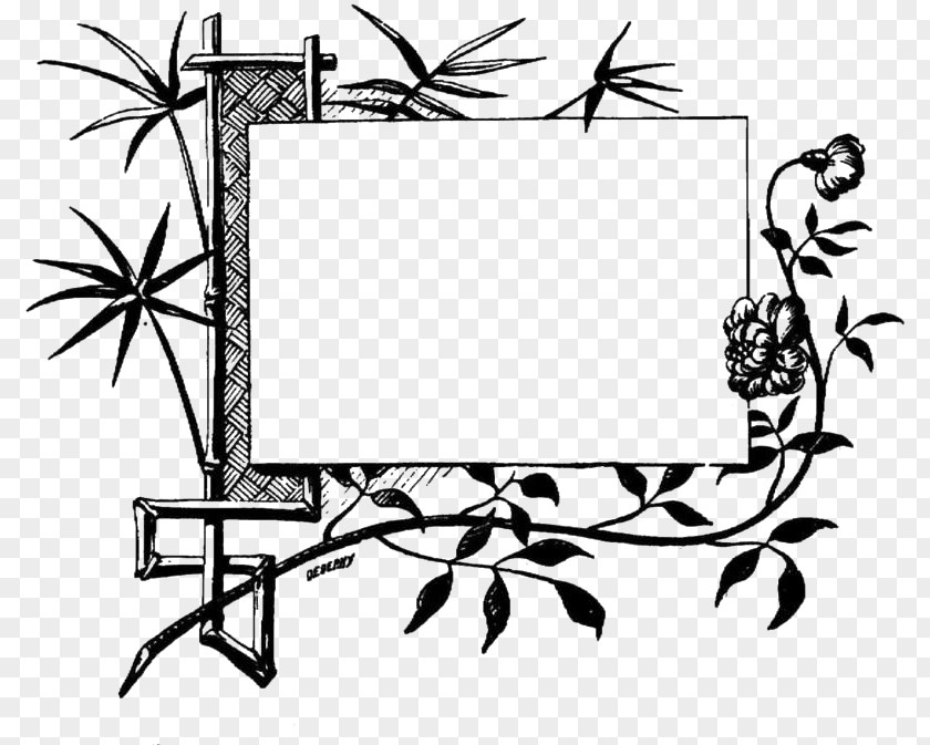 Black And White Bamboo Blank Border Illustration Greeting Love PNG