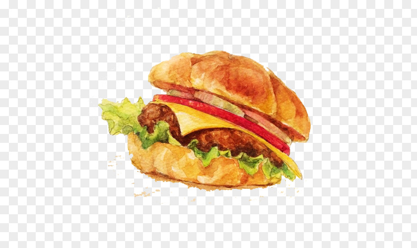 Butter Hamburger Hand Painting Material Picture Breakfast Sandwich Cheeseburger Fast Food Buffalo Burger PNG