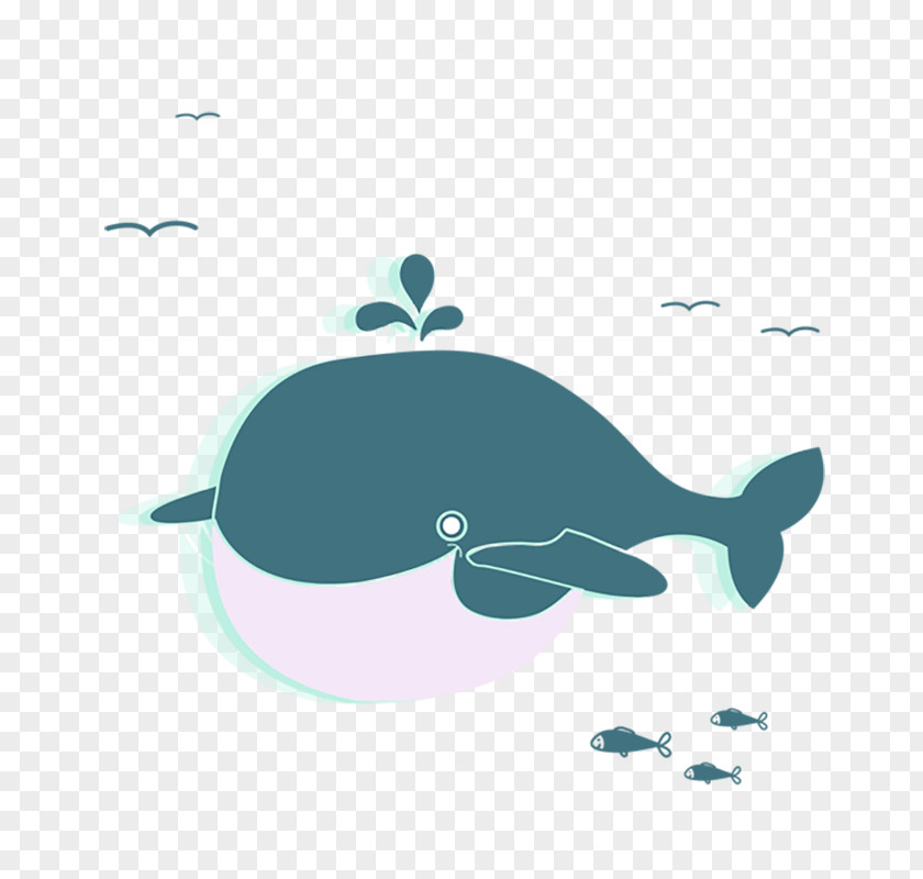 Hand-painted Blue Dolphin Whale Cartoon Illustration PNG