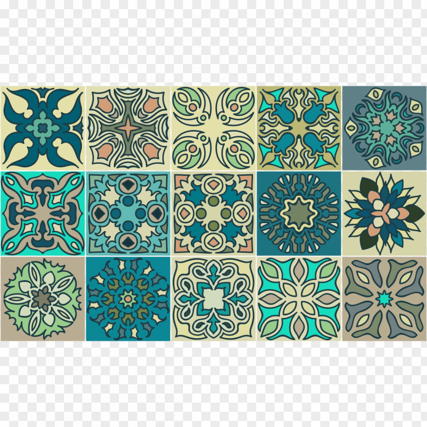 Azulejos Teal Place Mats Rectangle Symmetry Pattern PNG