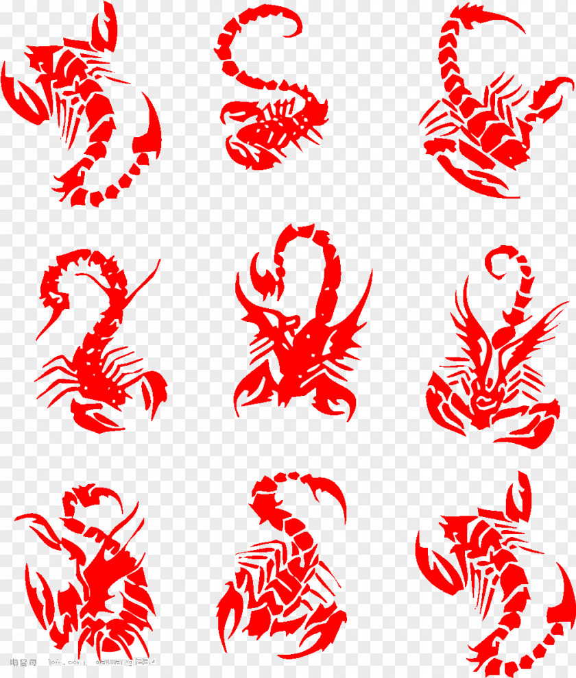 Paper-cut Red Scorpion Shape Tattoo Clip Art PNG