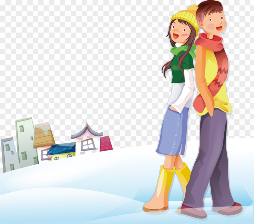 People Snow House Significant Other Cartoon Romance Illustration PNG