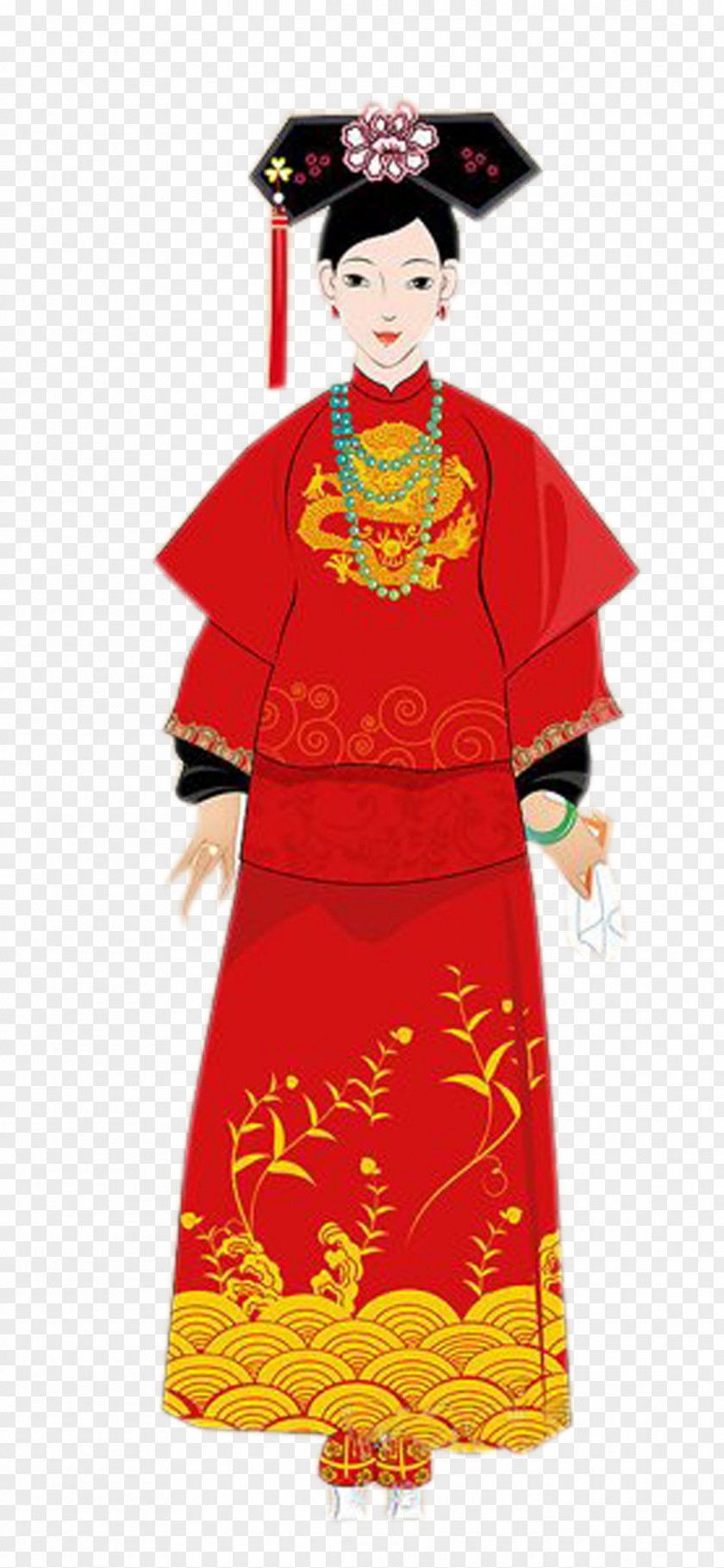 Qing Dynasty Woman Wearing A Red Dress Ming Clothing Kimono PNG