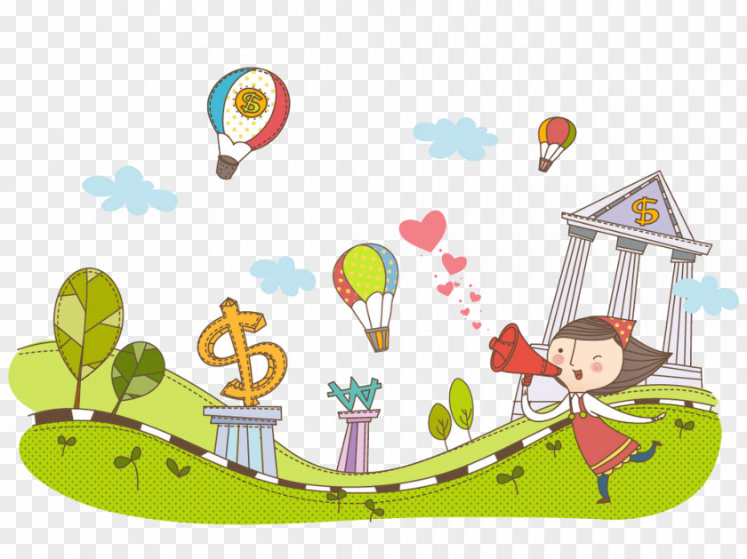 Cartoon Balloon Illustration PNG Illustration, little girl clipart PNG