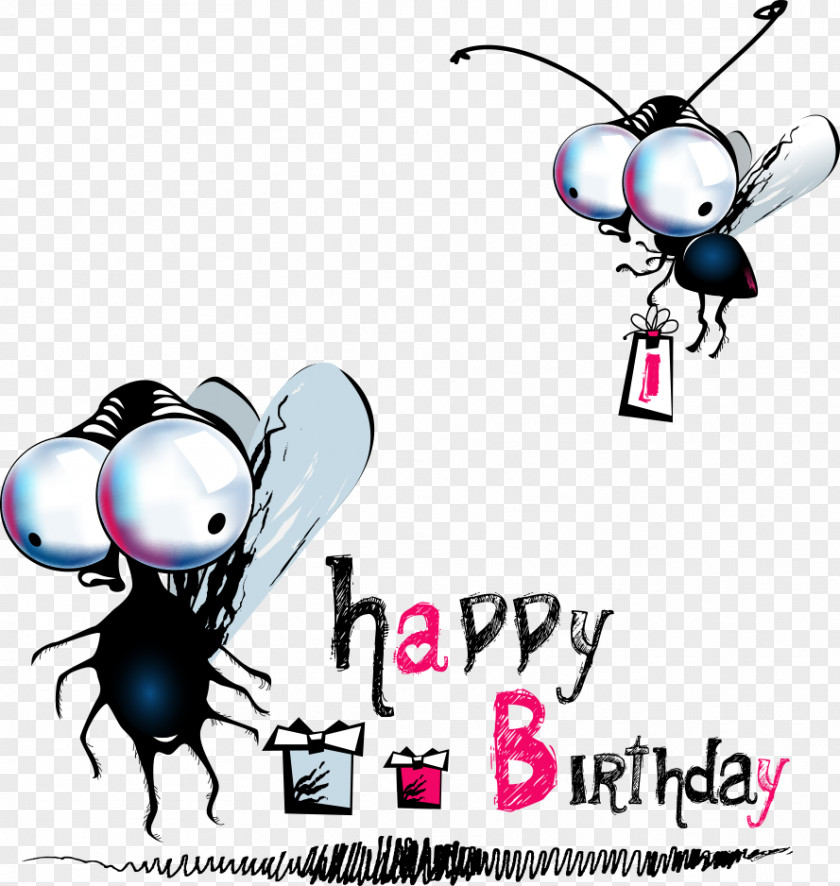 Big Eyes Insect Vector Happy Birthday To You Greeting Card Clip Art PNG