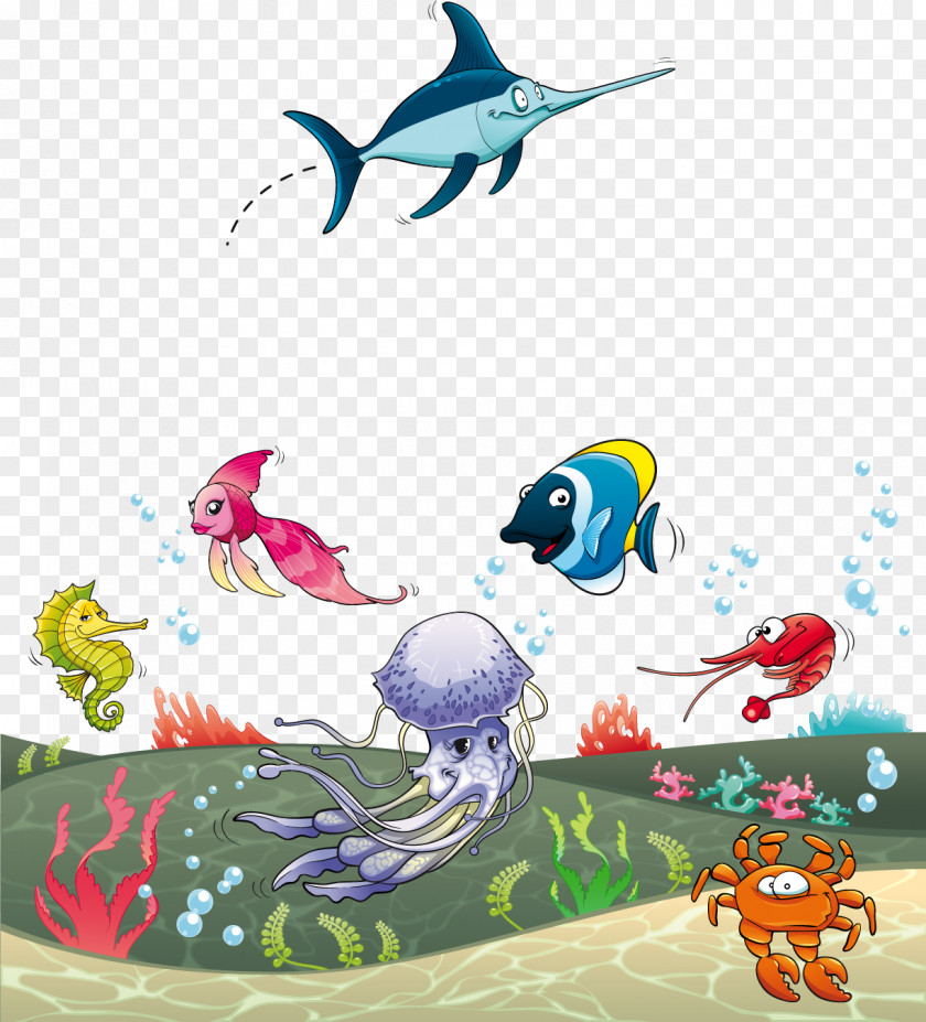 Cartoon Shark Undersea Jellyfish Vector Material Sea Fish Aquatic Animal Clip Art PNG