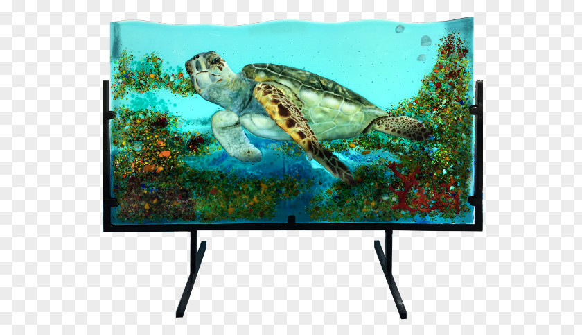 Sea Coral Loggerhead Turtle Fused Glass Dichroic PNG