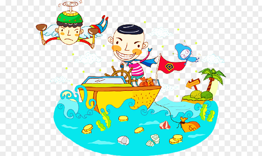 Hand-painted Children Set Sail Royalty-free Stock Illustration PNG