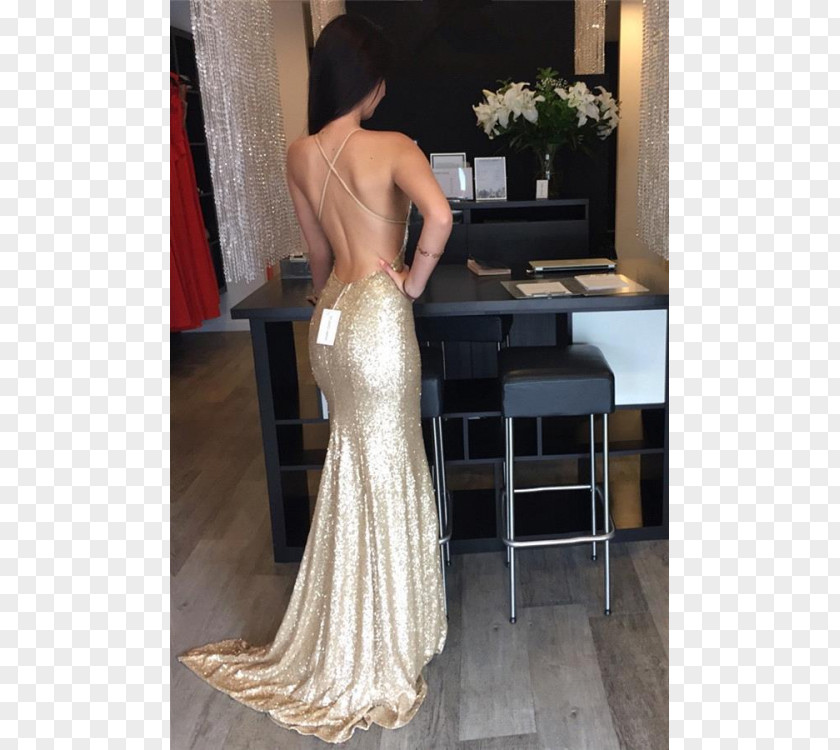 Dress Backless Prom Evening Gown Sequin PNG