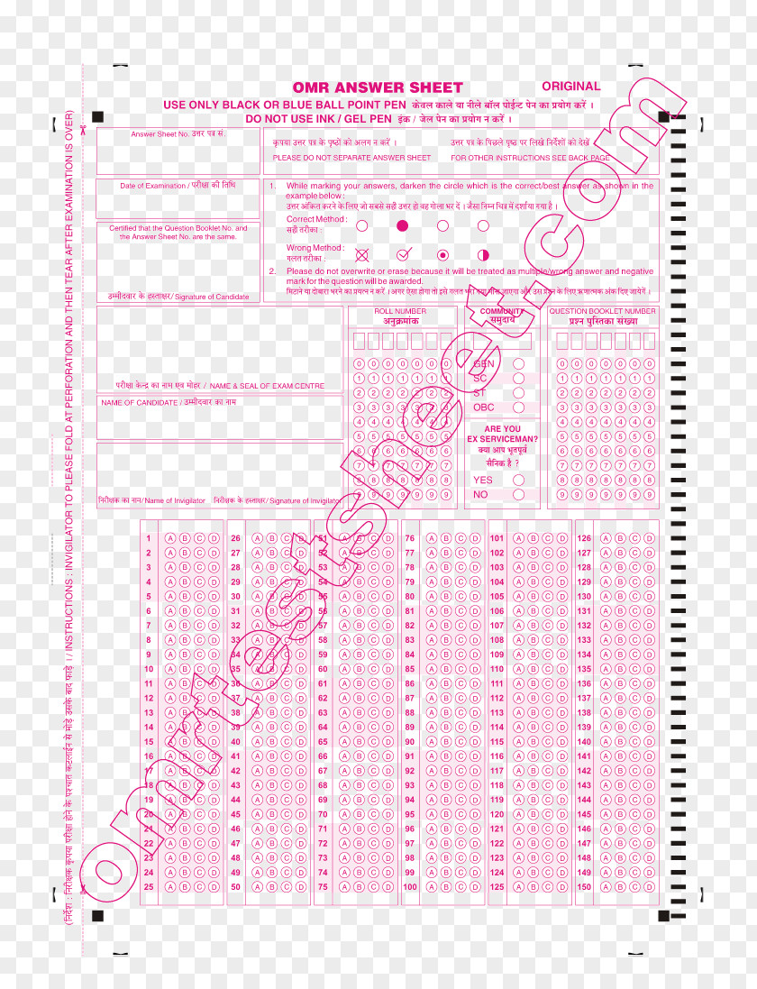 Paper Optical Answer Sheet Scantron Corporation PDF Font PNG