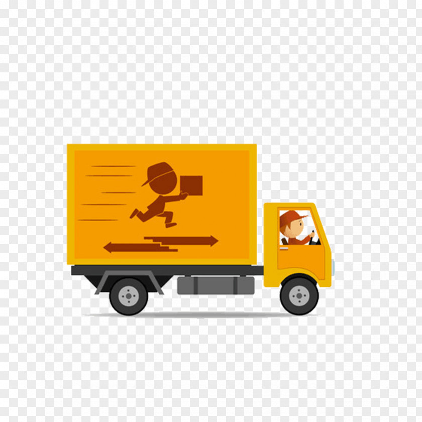 Cartoon Yellow Express Truck Van Car Delivery PNG