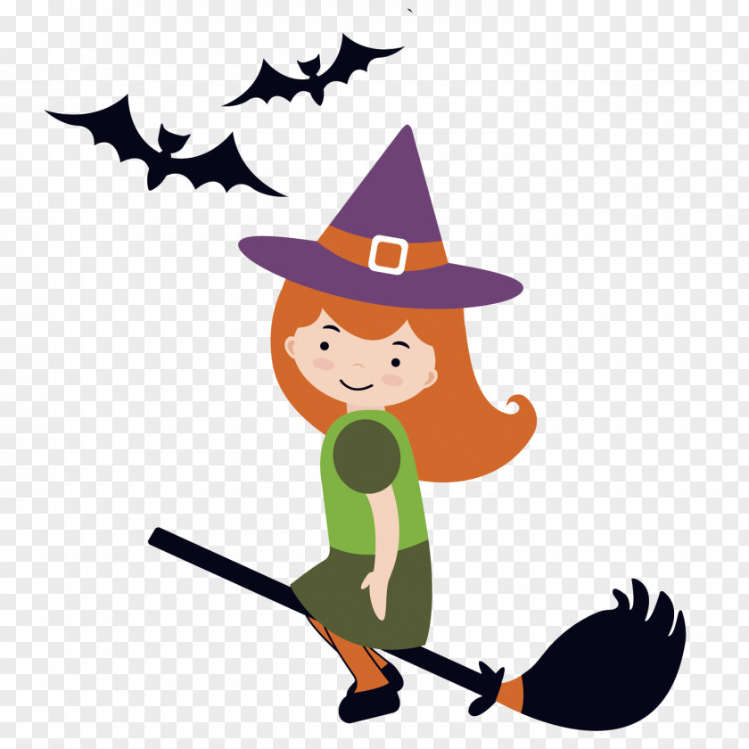 Halloween Little Witch Broom Witchcraft Costume Illustration PNG