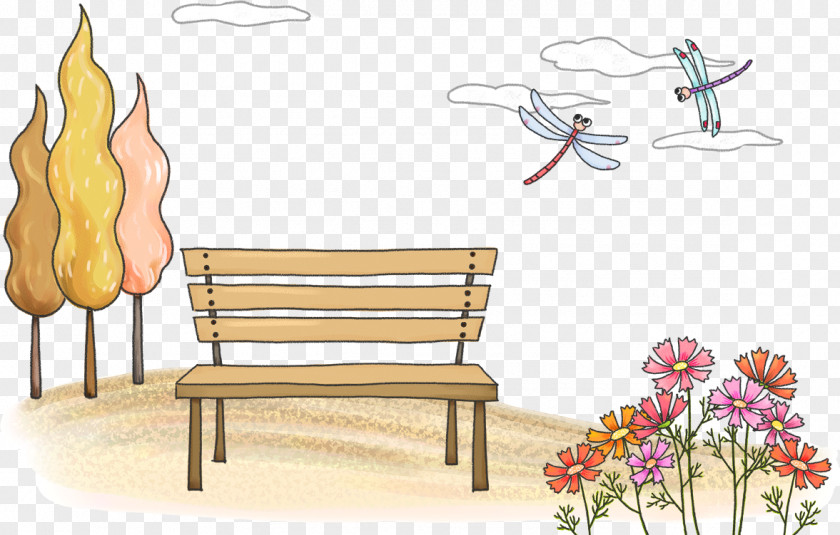 Wooden Benches And Dragonfly Cartoon Stock Photography PNG