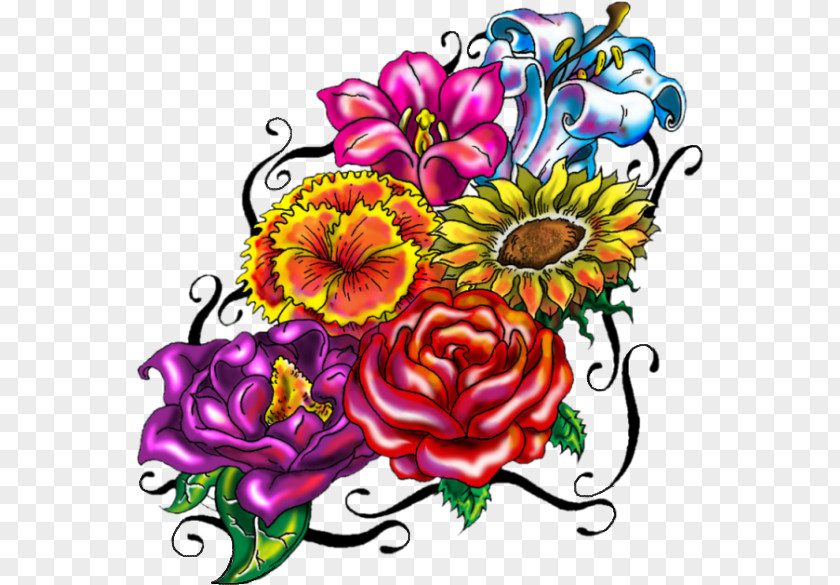 Botanic Garden Floral Design Tattoo Flash Idea PNG