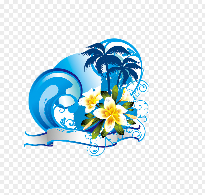 Cool Blue Coconut Tree Adobe Illustrator PNG