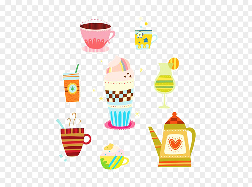 Creative Cartoon Tea Shop Ice Cream Illustration PNG