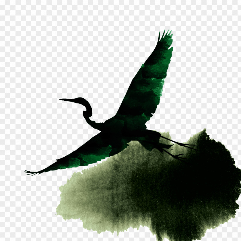Ink Crane Wash Painting PNG