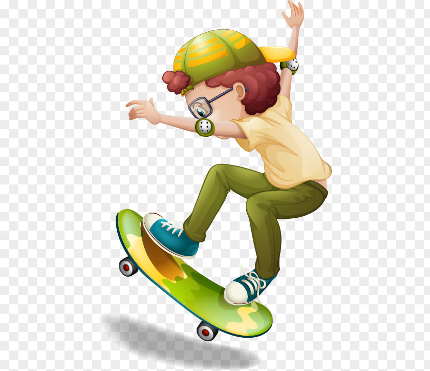 Pattern Cartoon Boy Riding Scooter Skateboarding Isketing Illustration PNG