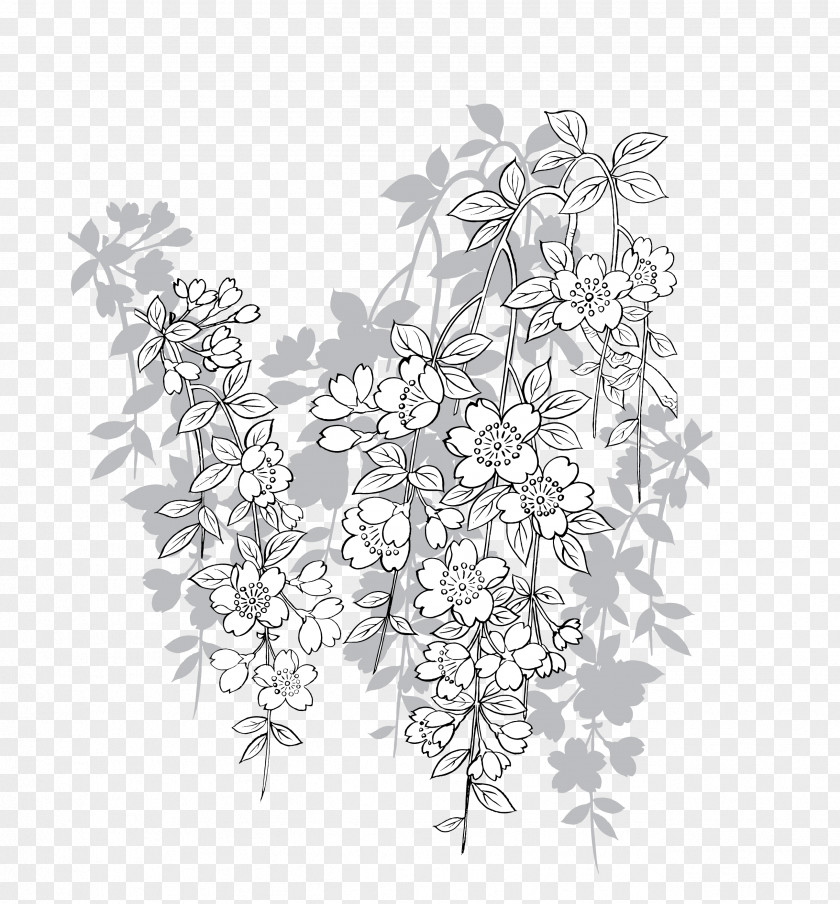 Vector Gray Japanese Cherry Element Blossom PNG
