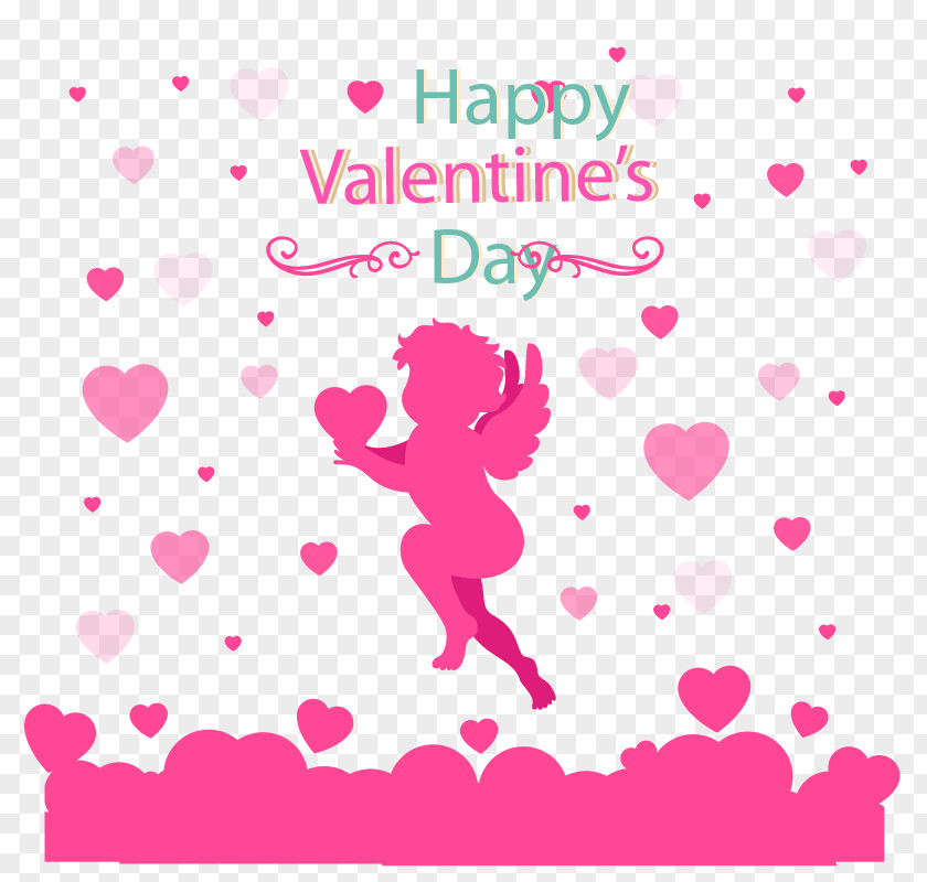 Cupid Silhouette With Pink Love Free Download Valentines Day Drawing PNG