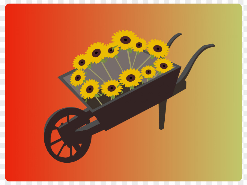 Sunflowers Wheelbarrow Cart Clip Art PNG