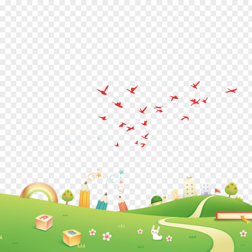 Cartoon Green Lawn Park Scene U30d5u30a9u30c8u30e9u30a4u30d6u30e9u30eau30fc Illustration PNG