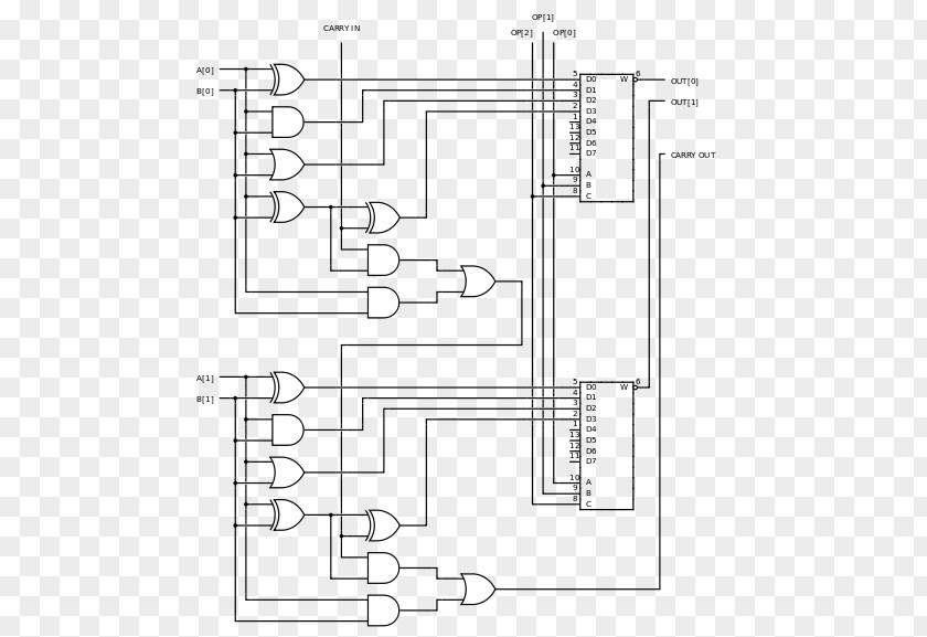 Computer Arithmetic Logic Unit 4-bit Circuit Diagram Wiring PNG