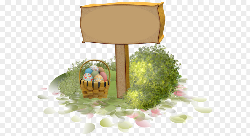 Cartoon Wooden Sign And Basket Eggs Wood PNG