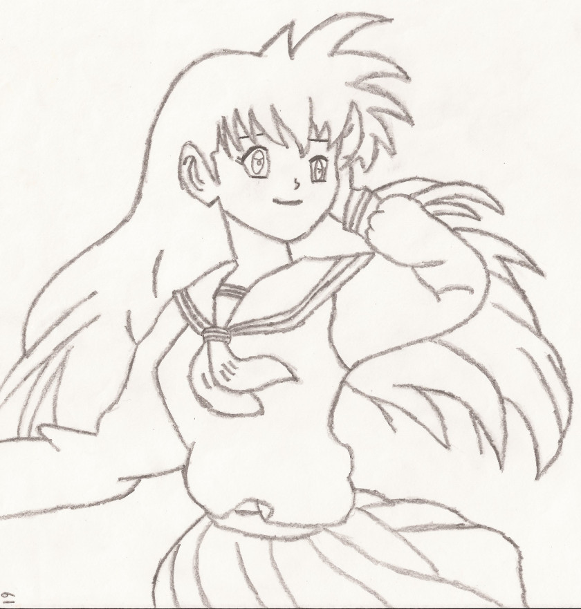 Simple Drawing Line Art Kagome Higurashi Clip PNG