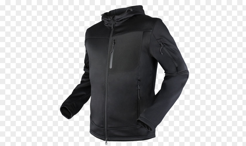 Tactical Black Jacket With Hood Polar Fleece Hoodie Zipper PNG
