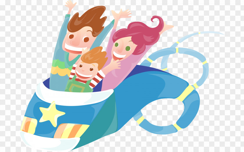 Hand Drawn Cartoon People Sitting In A Roller Coaster Illustration PNG
