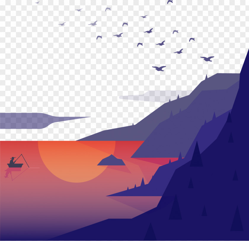 Mountain Town Sunset Bird PNG