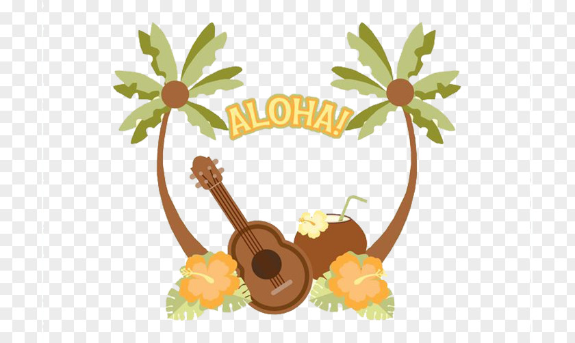 Coconut Beach Surf Guitar Hawaiian Ukulele Illustration PNG